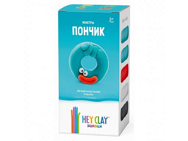 Легкий пластилин для лепки HEY CLAY «Залипаки» Пончик (5 баночек)