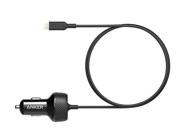 Автомобильное зарядное устройство Anker PowerDrive 2 Elite с кабелем Lightning и 1 USB-портом (A2214)