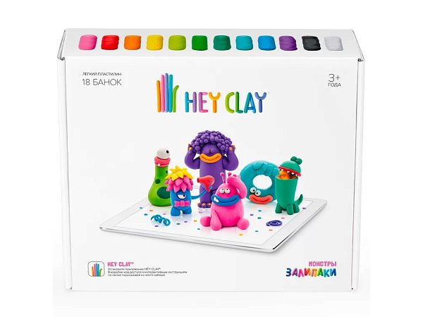 Легкий пластилин для лепки HEY CLAY «Залипаки» Монстры (18 баночек)