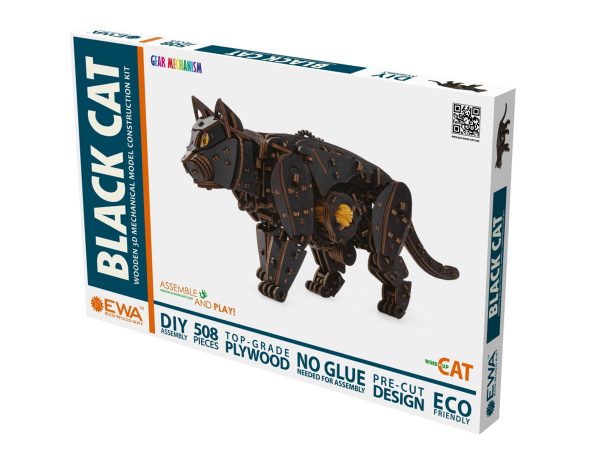 Деревянный 3D-конструктор Eco Wood Art Механический Черный Кот (Кошка)